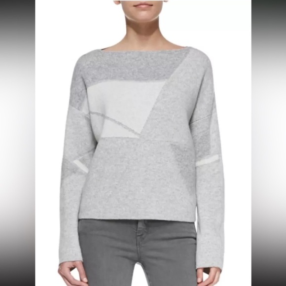 Vince Wool Cashmere geometric Colorblock Sweater 45668 - Picture 1 of 10